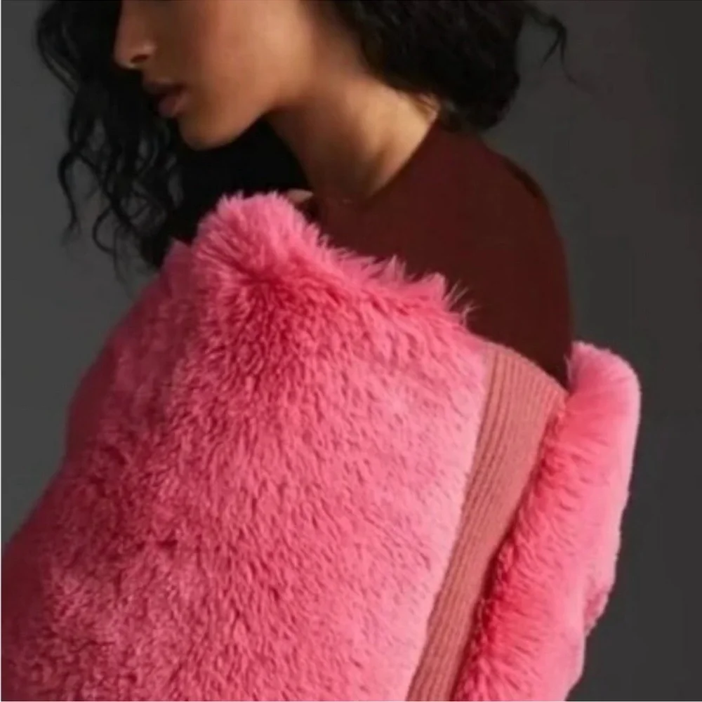Anthropologie Pink Faux Fur Wrap Scarf